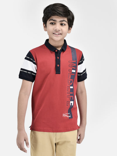 Colour Blocked Red T-shirt-Boys T-Shirts-Crimsoune Club