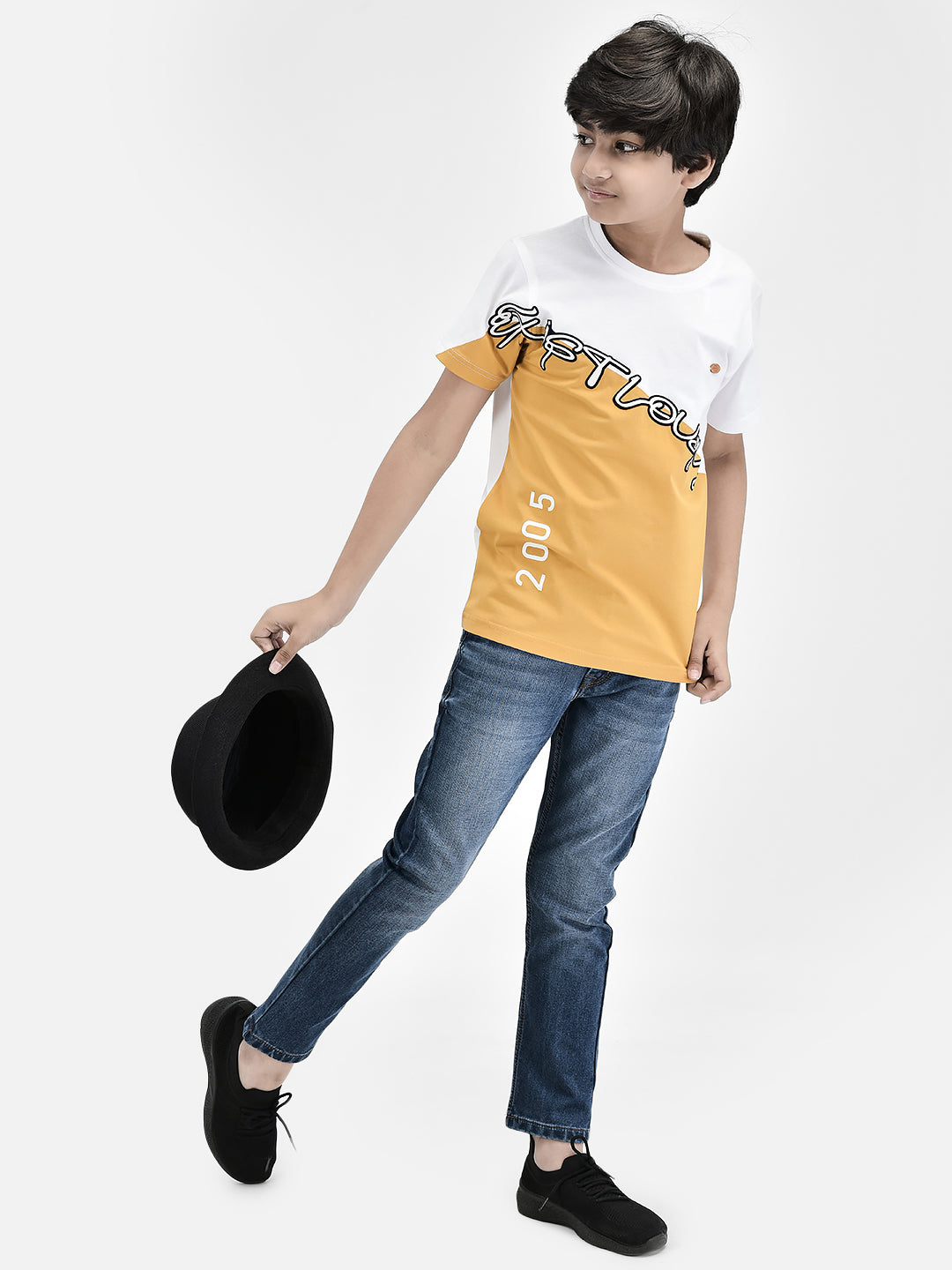 Colour Blocked Yellow T-shirt-Boys T-Shirts-Crimsoune Club