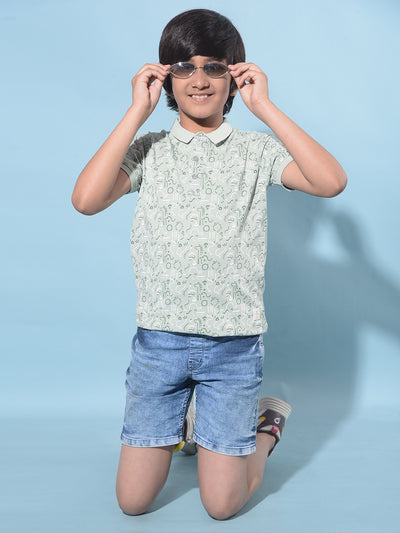 Green Printed T-Shirt-Boys T-Shirts-Crimsoune Club