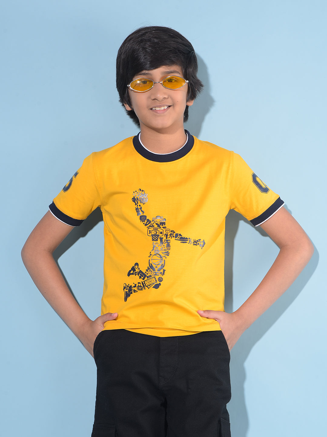 Mustard Graphic Print T-Shirt-Boys T-Shirts-Crimsoune Club