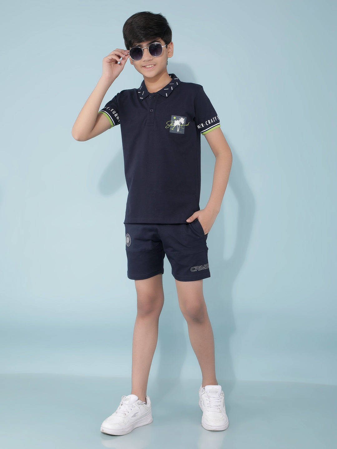 Navy Blue Graphic Print Polo T-Shirt-Boys T-Shirts-Crimsoune Club