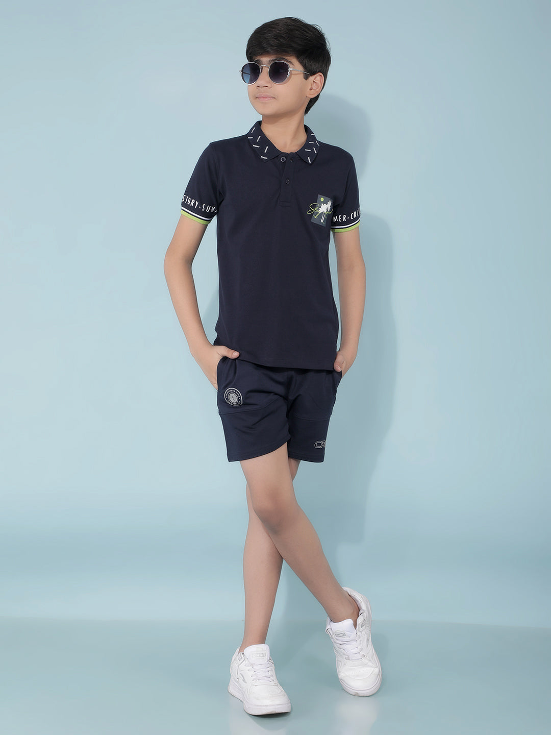 Navy Blue Graphic Print Polo T-Shirt-Boys T-Shirts-Crimsoune Club