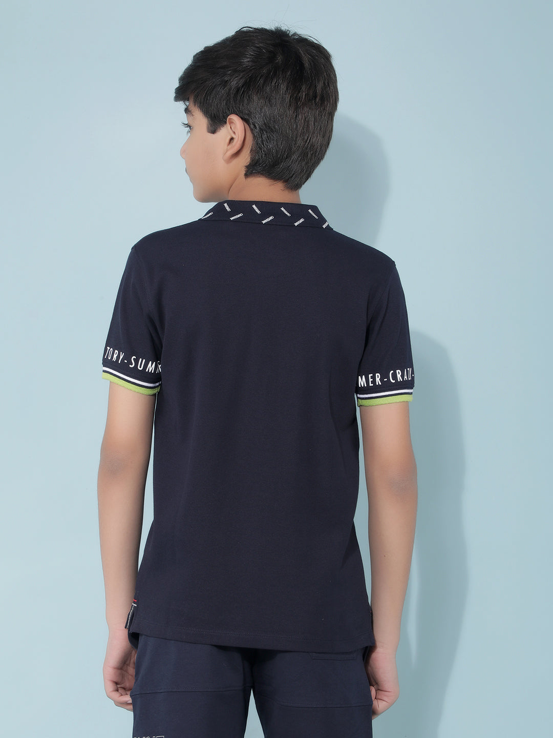 Navy Blue Graphic Print Polo T-Shirt-Boys T-Shirts-Crimsoune Club