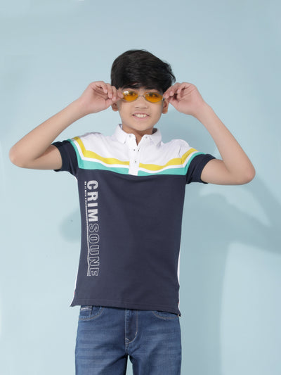 Navy Blue Color-Blocked T-Shirt-Boys T-Shirts-Crimsoune Club