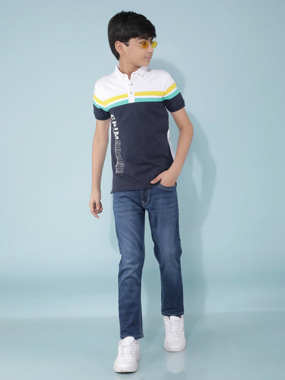 Navy Blue Color-Blocked T-Shirt-Boys T-Shirts-Crimsoune Club