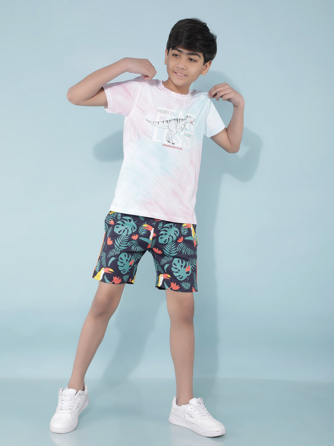 Navy Blue Floral Print Shorts-Boys Shorts-Crimsoune Club