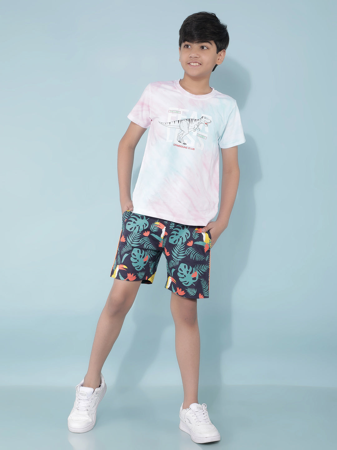 Navy Blue Floral Print Shorts-Boys Shorts-Crimsoune Club