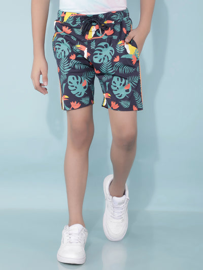 Navy Blue Floral Print Shorts-Boys Shorts-Crimsoune Club