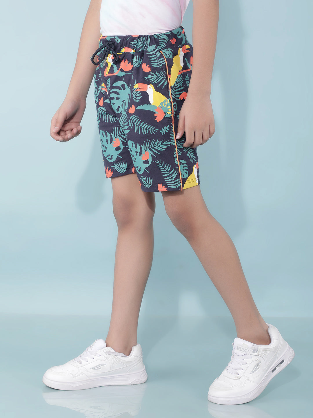 Navy Blue Floral Print Shorts-Boys Shorts-Crimsoune Club