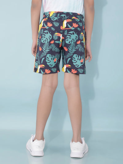 Navy Blue Floral Print Shorts-Boys Shorts-Crimsoune Club