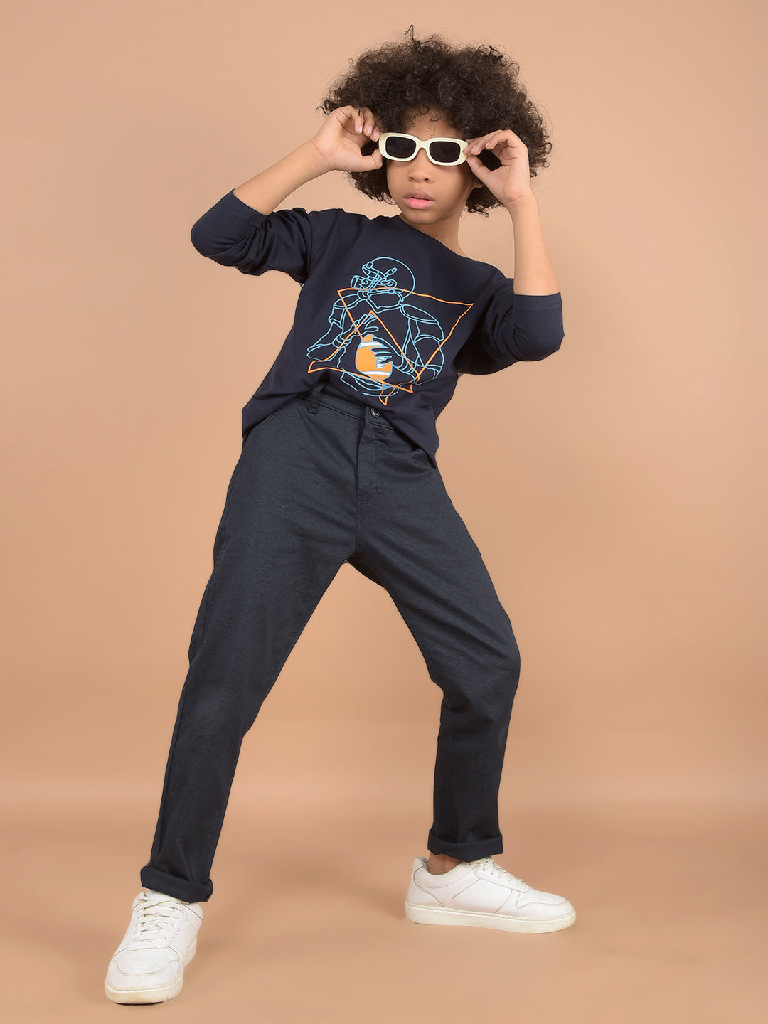 Navy Blue Graphic Print T-Shirt-Boys T-Shirts-Crimsoune Club