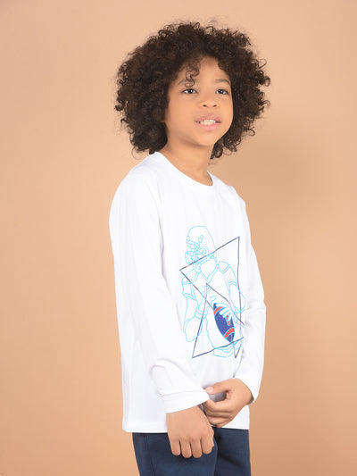 White Graphic Print T-Shirt-Boy T-Shirts-Crimsoune Club