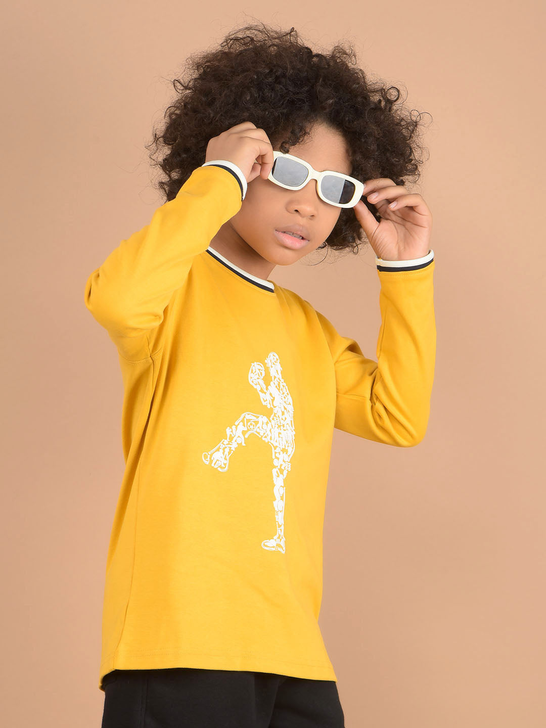 Mustard Graphic Print 100% Cotton T-Shirt-Boys T-Shirts-Crimsoune Club