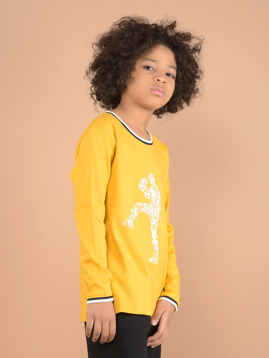 Mustard Graphic Print 100% Cotton T-Shirt-Boys T-Shirts-Crimsoune Club