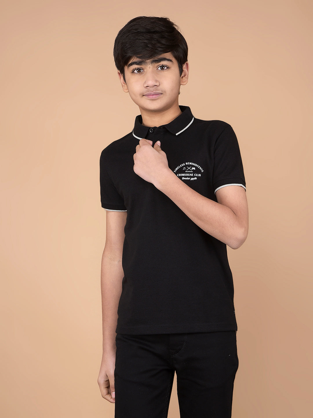 Black Polo Neck T-Shirt-Boys T-Shirts-Crimsoune Club