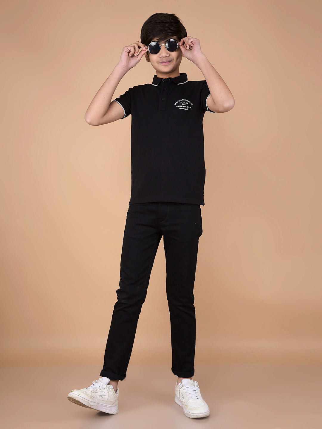 Black Polo Neck T-Shirt-Boys T-Shirts-Crimsoune Club