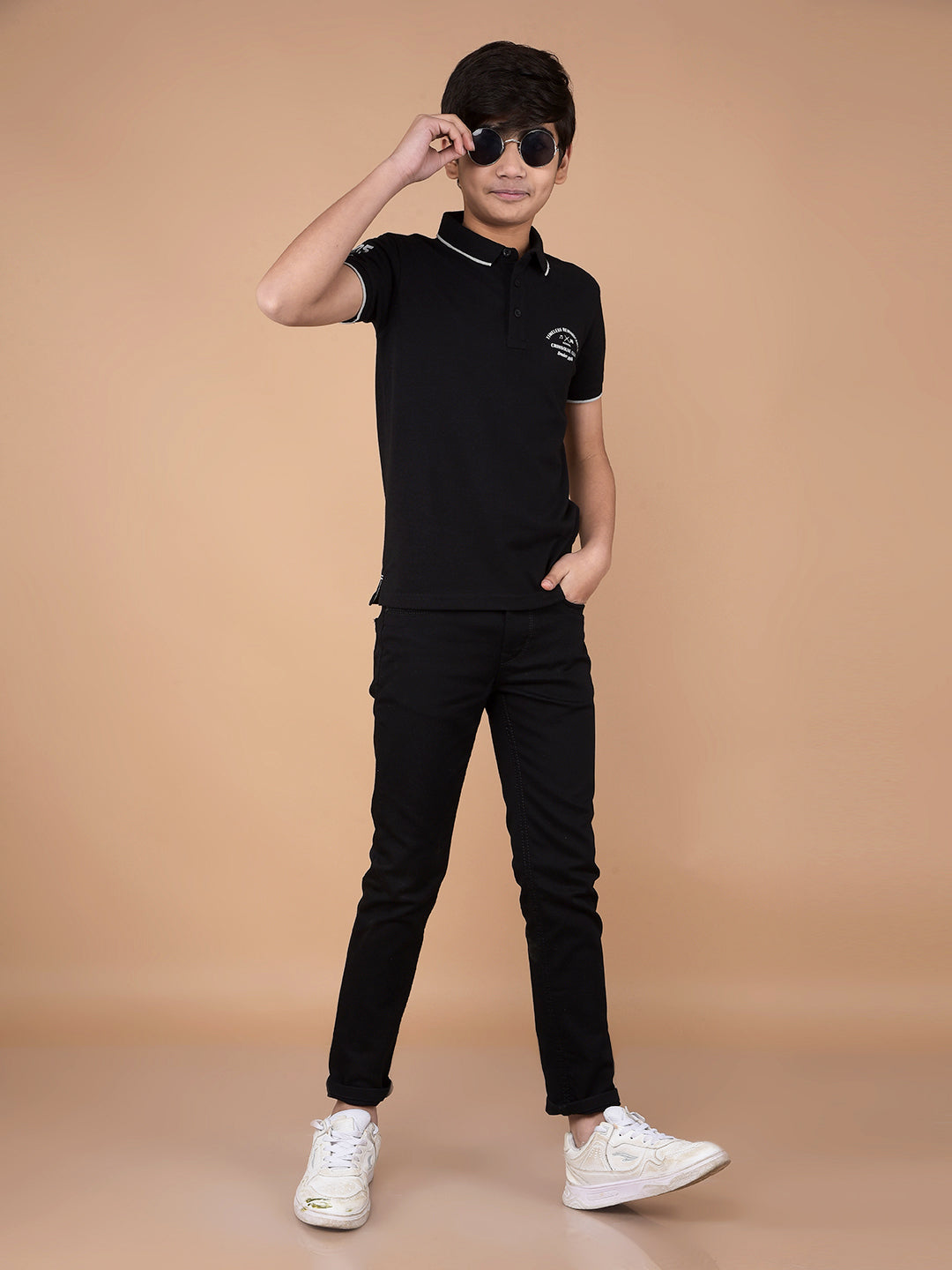 Black Polo Neck T-Shirt-Boys T-Shirts-Crimsoune Club