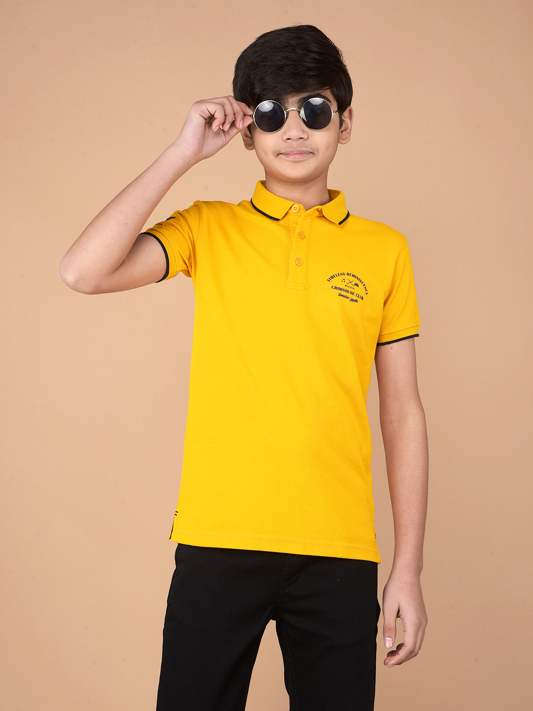 Mustard Polo Neck T-Shirt-Boys T-Shirts-Crimsoune Club