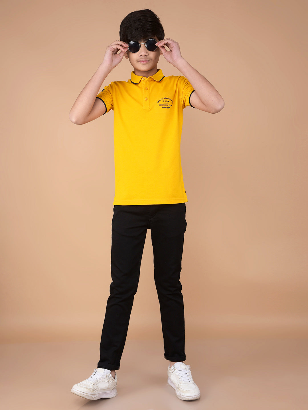 Mustard Polo Neck T-Shirt-Boys T-Shirts-Crimsoune Club