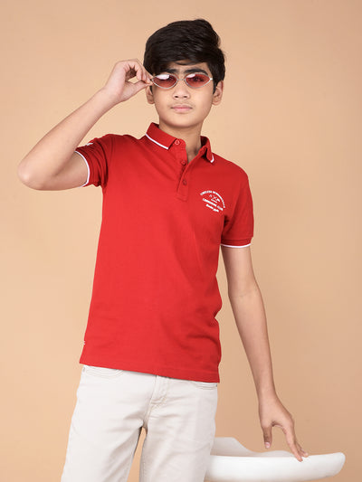 Red Polo Neck T-Shirt-Boys T-Shirts-Crimsoune Club