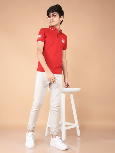 Red Polo Neck T-Shirt-Boys T-Shirts-Crimsoune Club