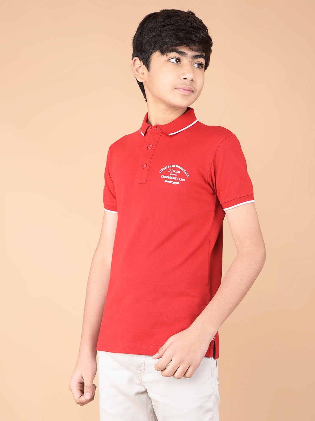 Red Polo Neck T-Shirt-Boys T-Shirts-Crimsoune Club