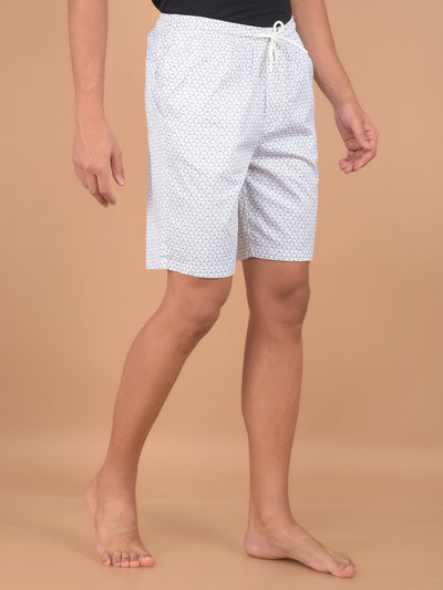 White Printed 100% Cotton Lounge Shorts-Men Lounge Shorts-Crimsoune Club