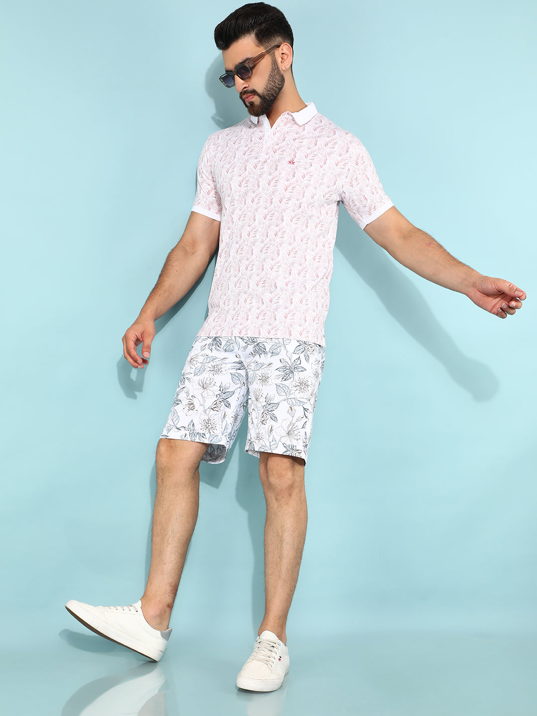 White Floral Print Shorts-Men Shorts-Crimsoune Club