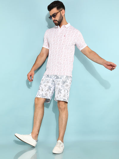 White Floral Print Shorts-Men Shorts-Crimsoune Club