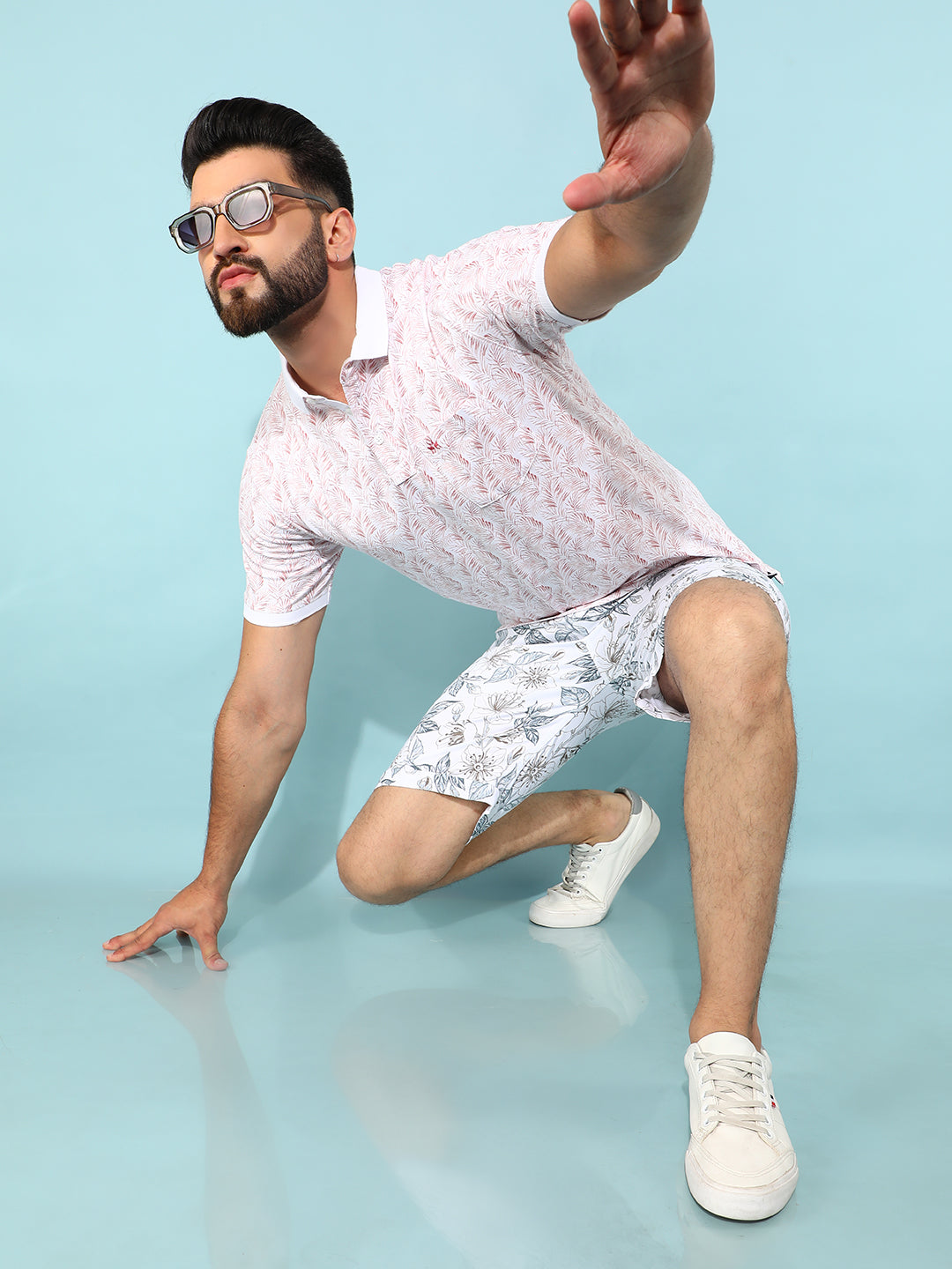 White Floral Print Shorts-Men Shorts-Crimsoune Club