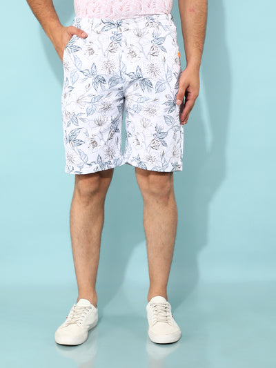 White Floral Print Shorts-Men Shorts-Crimsoune Club