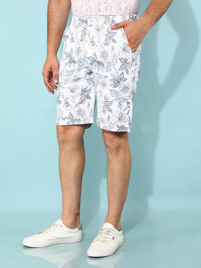 White Floral Print Shorts-Men Shorts-Crimsoune Club