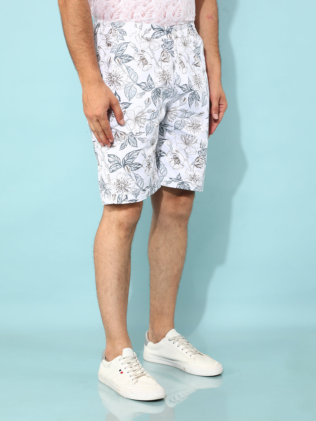 White Floral Print Shorts-Men Shorts-Crimsoune Club