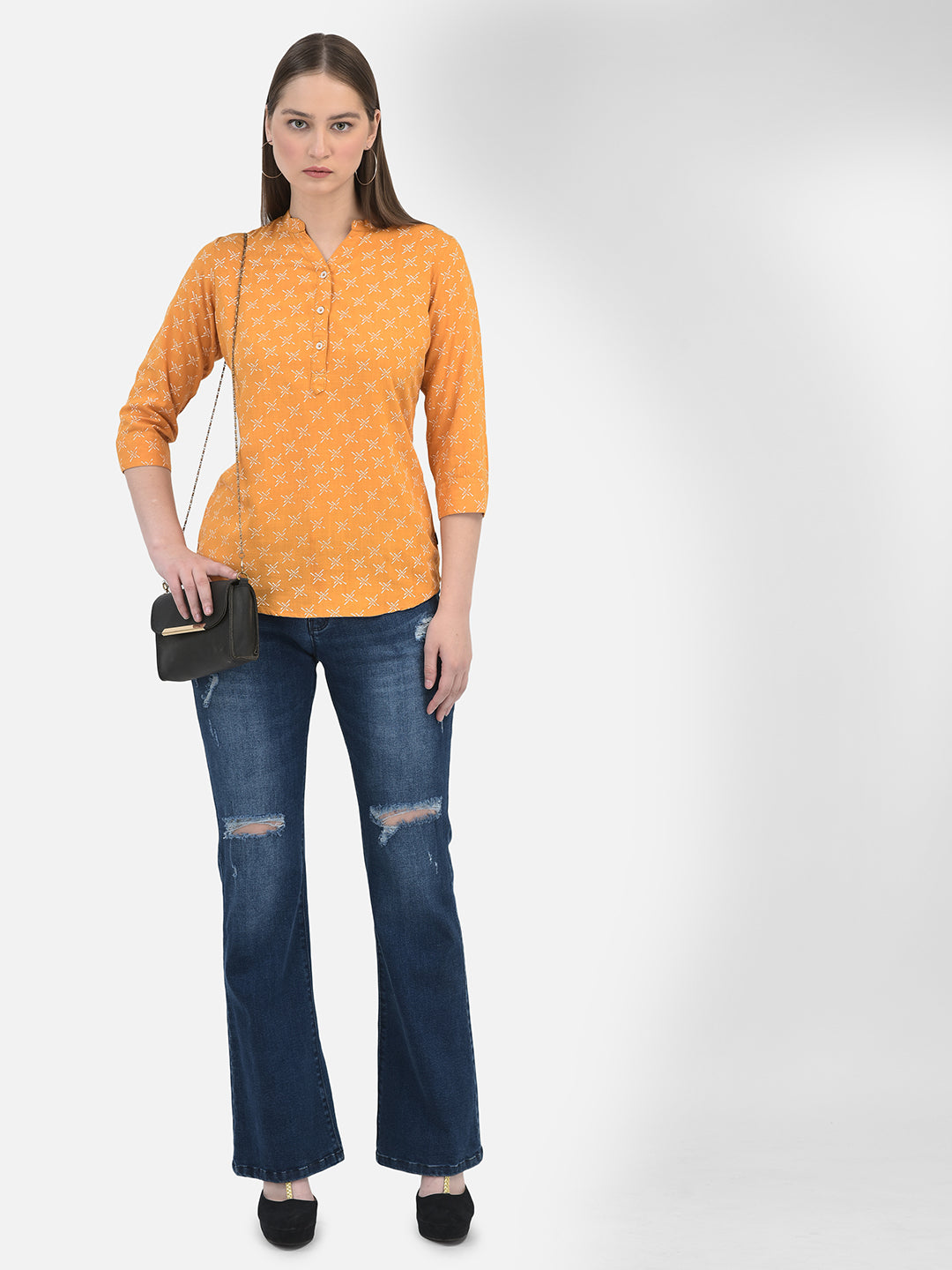 Printed Mustard Top-Women Tops-Crimsoune Club