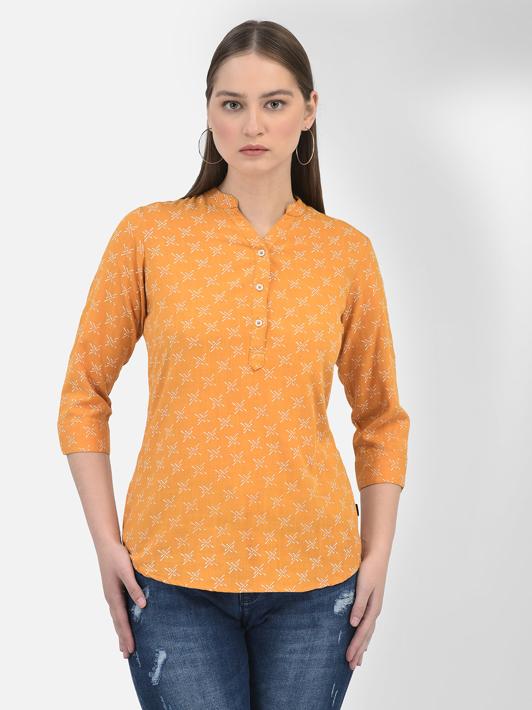 Printed Mustard Top-Women Tops-Crimsoune Club