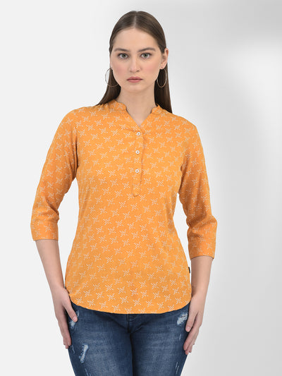 Printed Mustard Top-Women Tops-Crimsoune Club