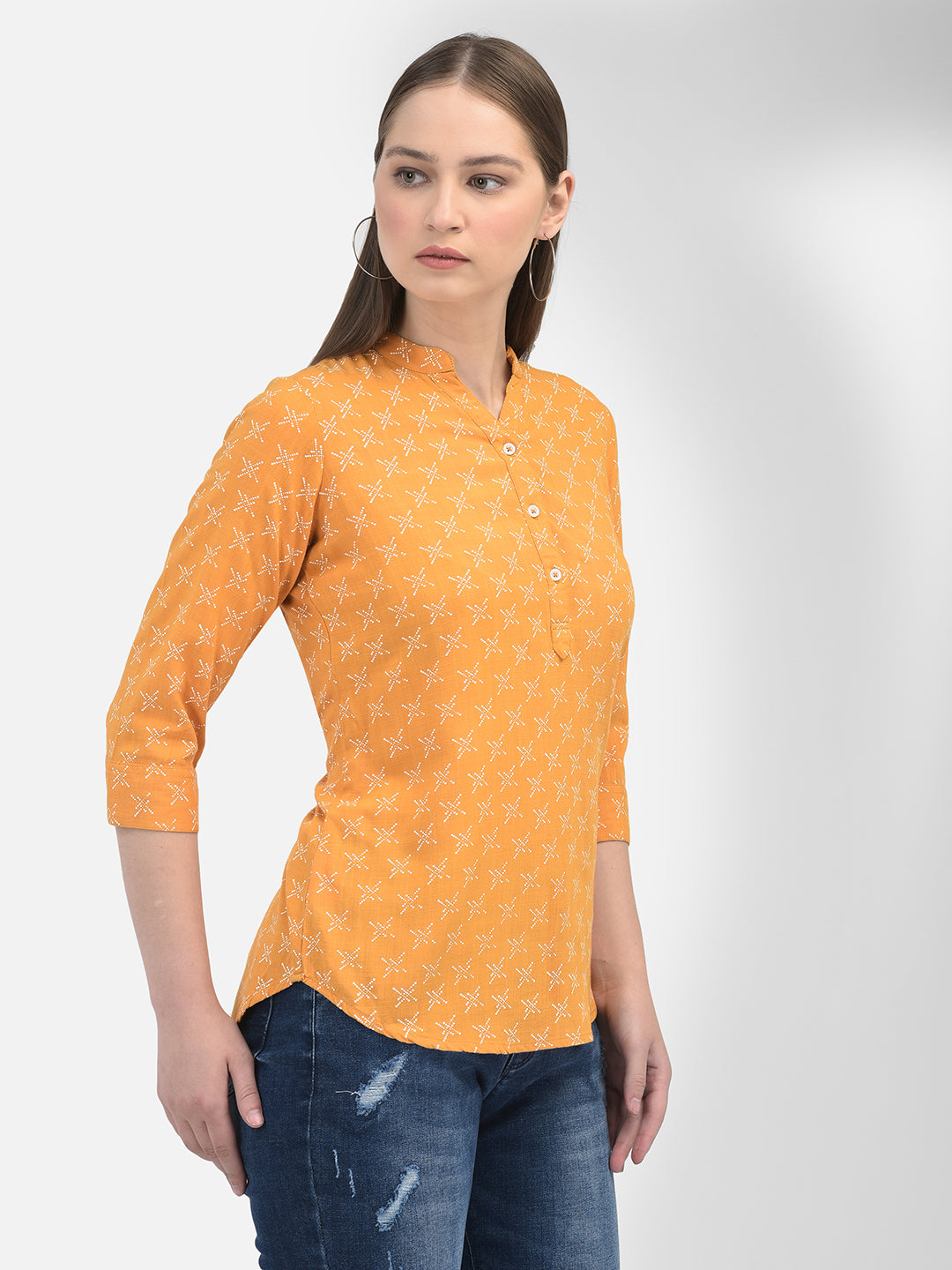 Printed Mustard Top-Women Tops-Crimsoune Club