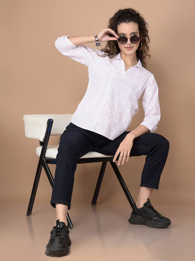 Peach Printed 100% Cotton Top-Women Tops-Crimsoune Club