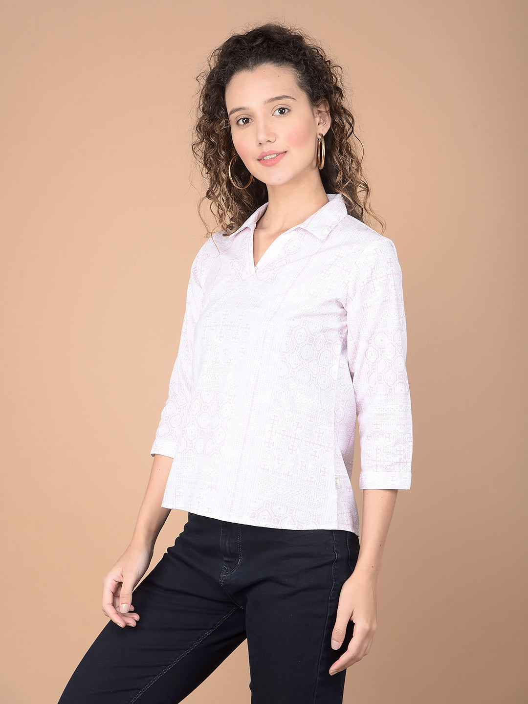 Peach Printed 100% Cotton Top-Women Tops-Crimsoune Club