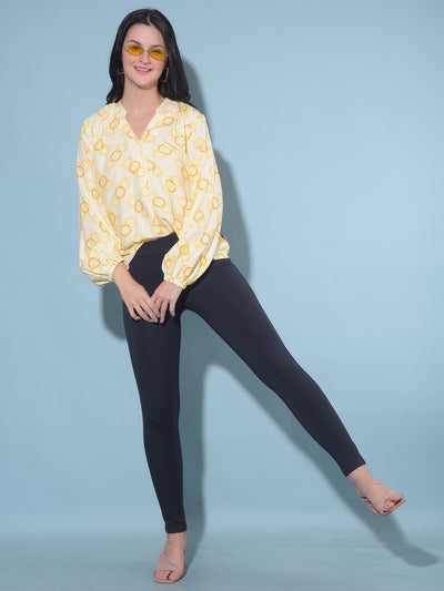 Printed Mustard Top-Women Tops-Crimsoune Club