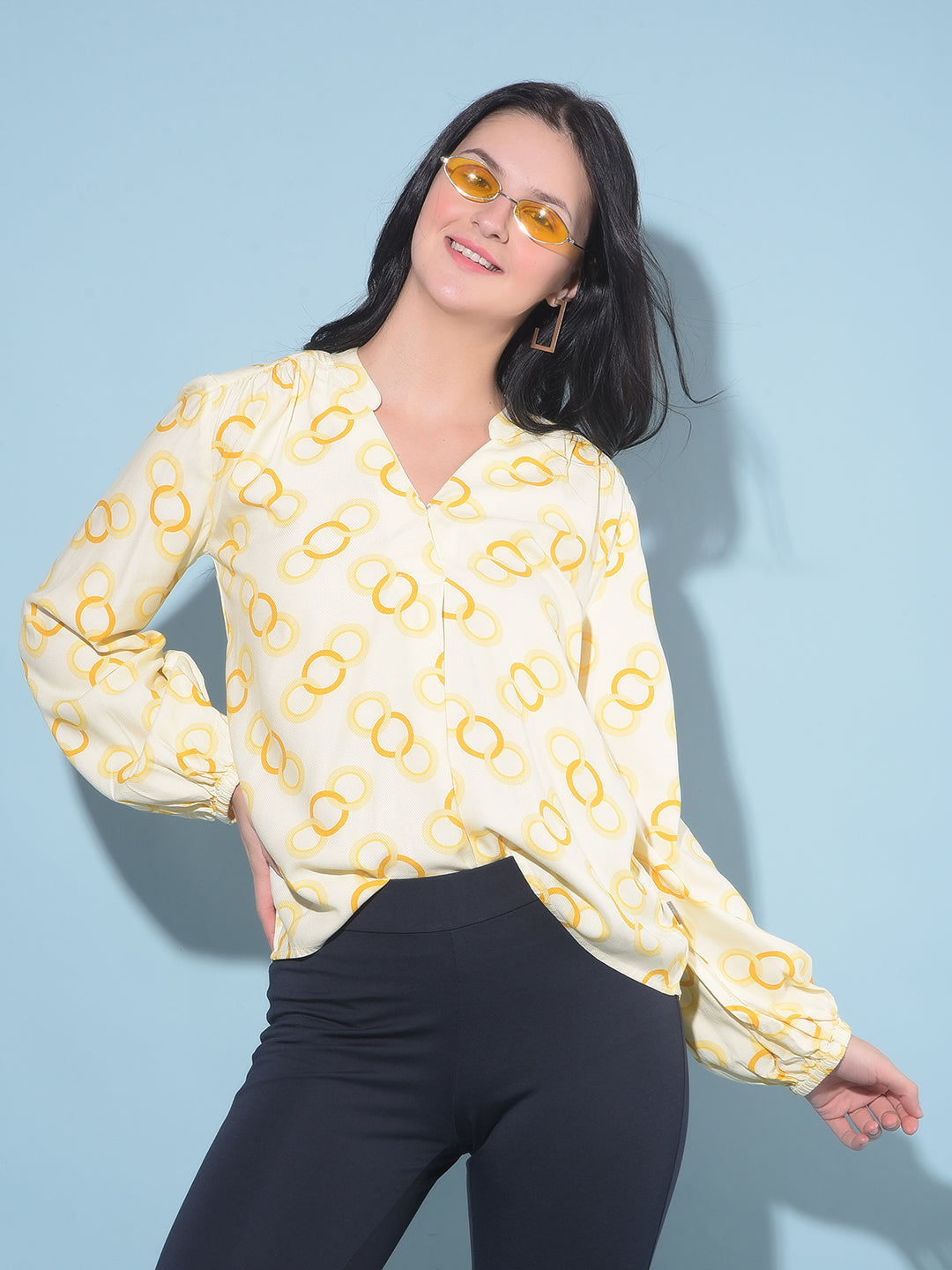 Printed Mustard Top-Women Tops-Crimsoune Club