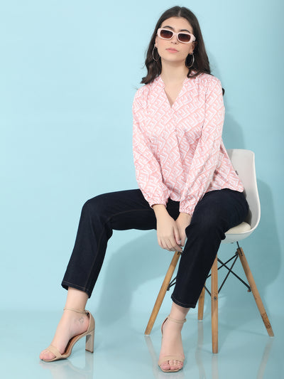 Pink Printed Top-Women Tops-Crimsoune Club