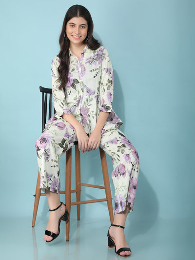 Green Floral Print Linen Top-Women Tops-Crimsoune Club