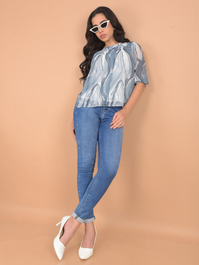 Grey Abstract Print Top-Women Tops-Crimsoune Club