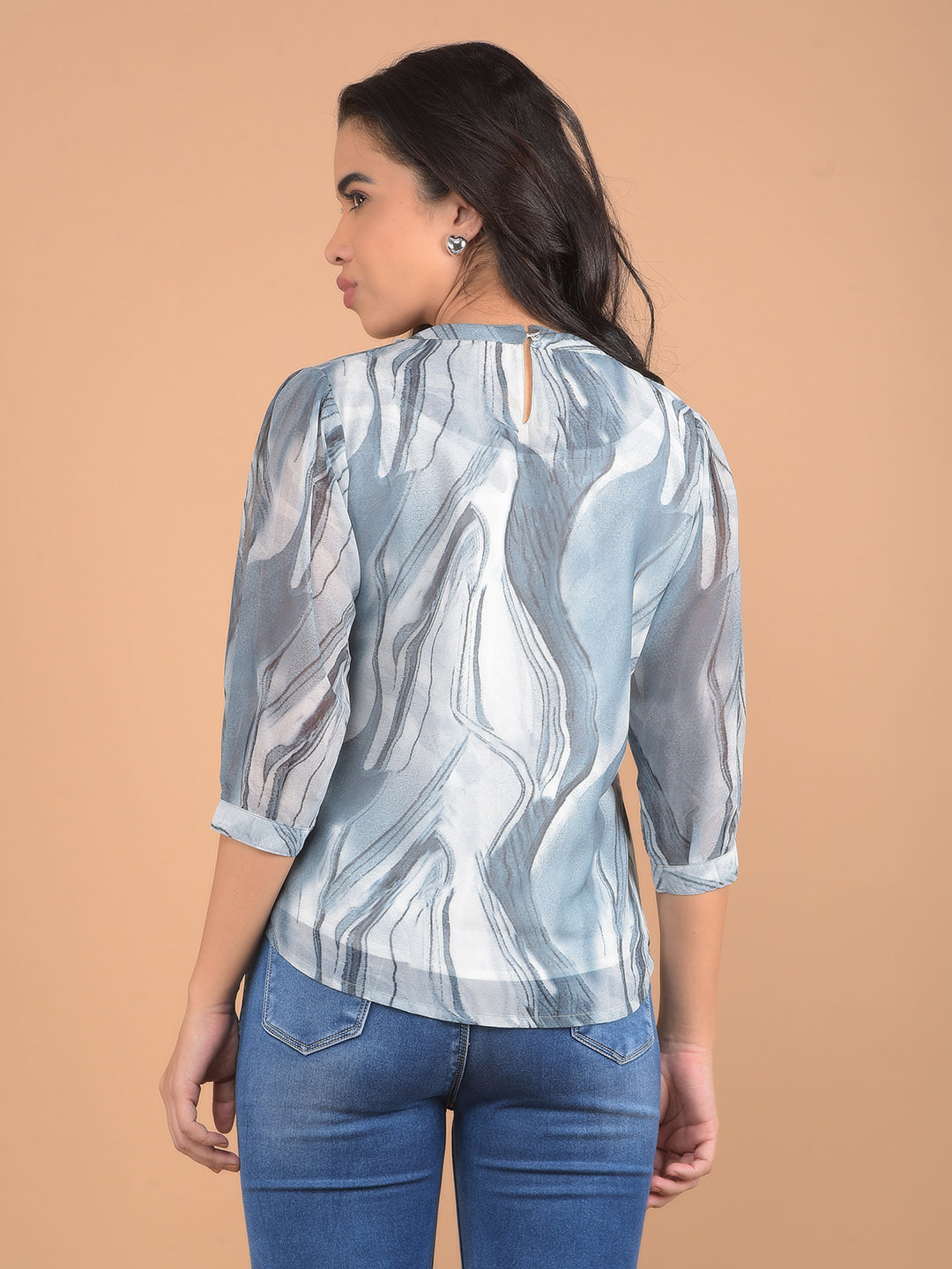 Grey Abstract Print Top-Women Tops-Crimsoune Club