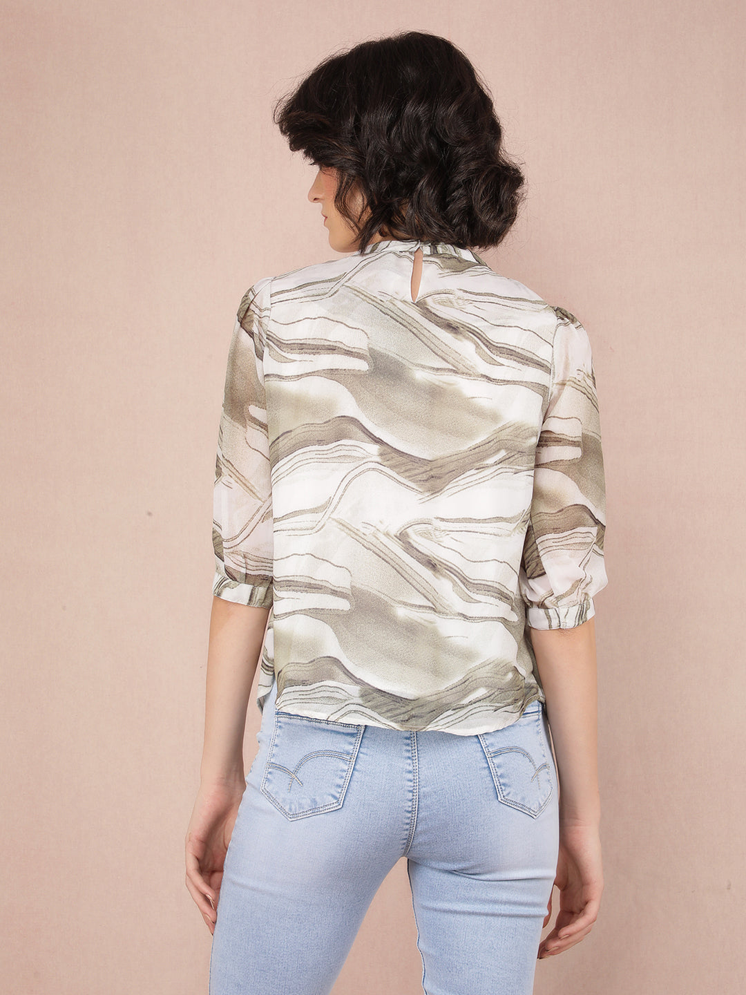 Olive Abstract Print Top-Women Tops-Crimsoune Club