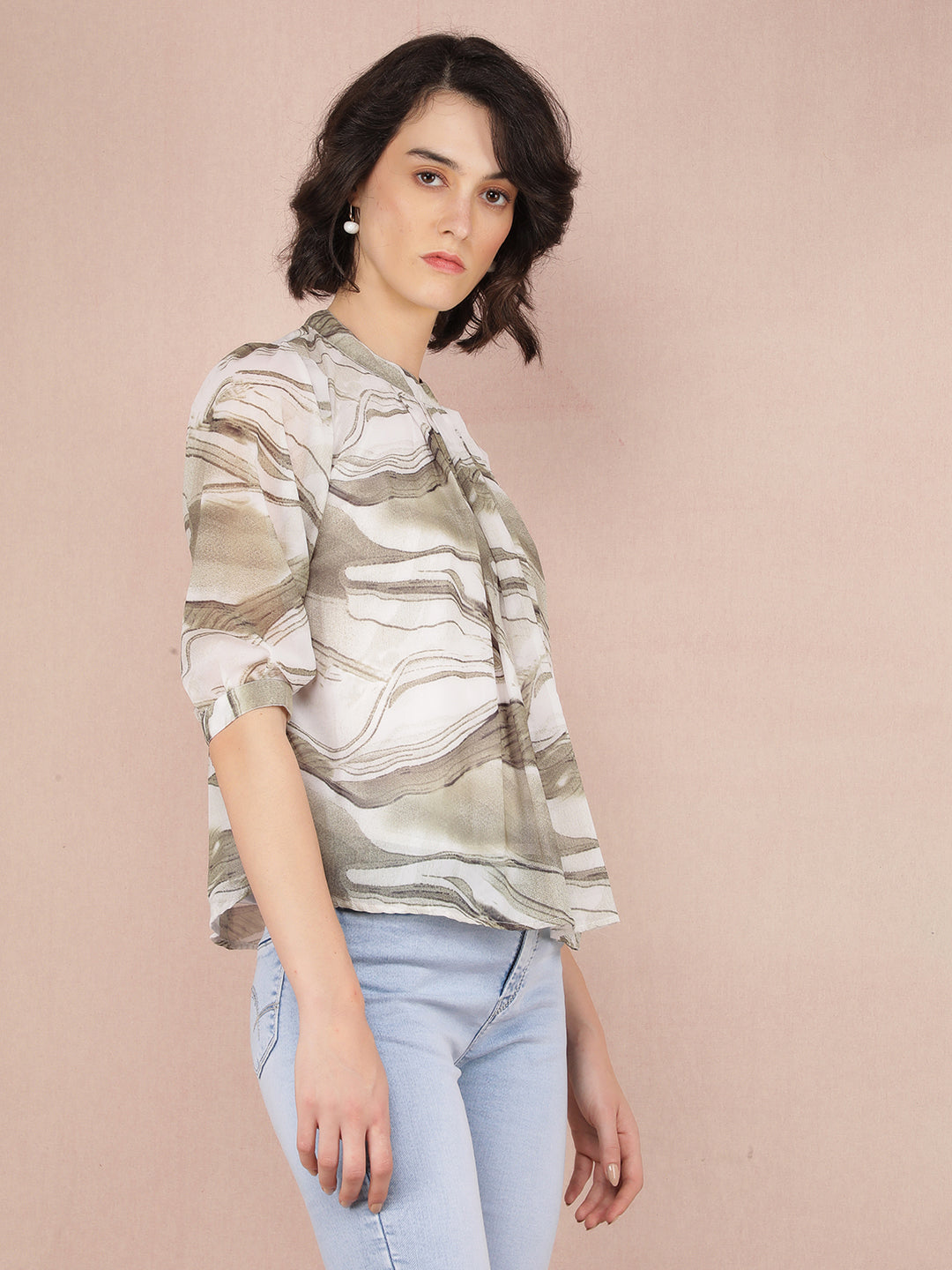 Olive Abstract Print Top-Women Tops-Crimsoune Club