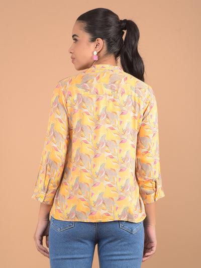 Mustard Floral Print V-Neck Top-Women Tops-Crimsoune Club