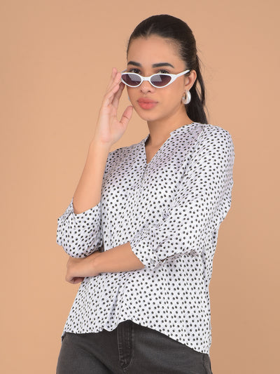 White Polka Dots V-Neck Top-Women Tops-Crimsoune Club