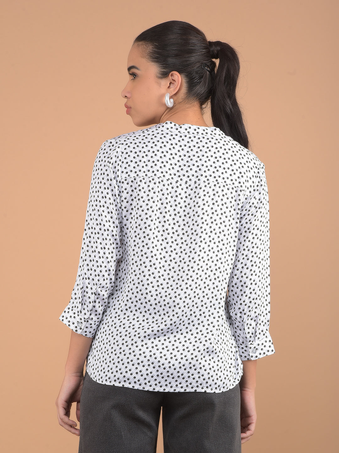 White Polka Dots V-Neck Top-Women Tops-Crimsoune Club